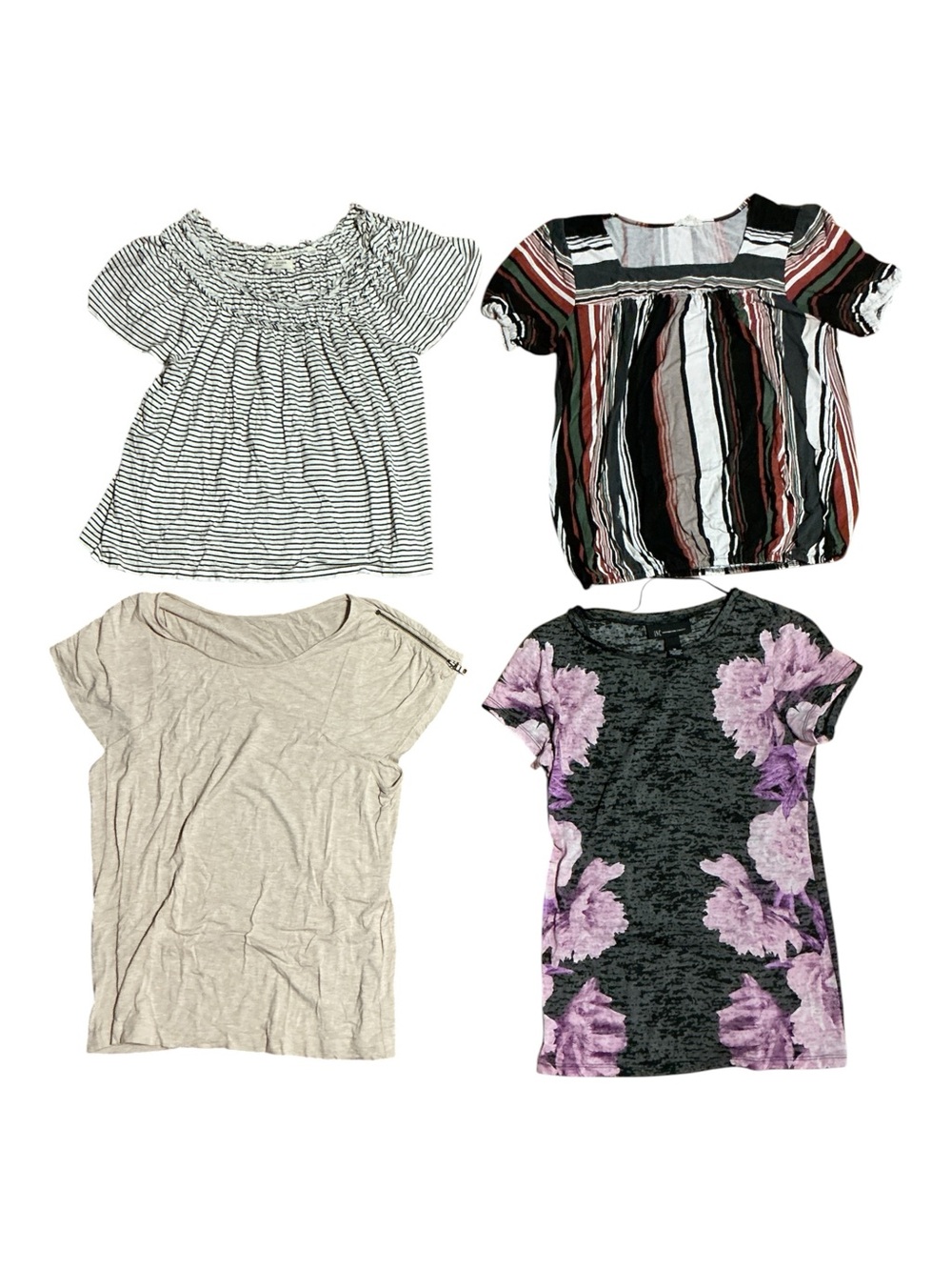 Girls Mixed Short Sleeve Tops - Black, White, Cream, Purple (4-Pack)